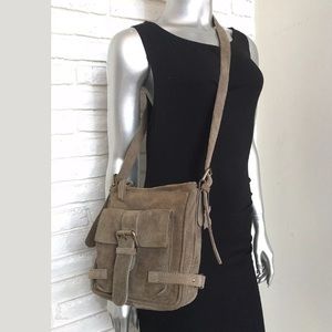 H&M Taupe Suede Crossbody Military Utility Bag